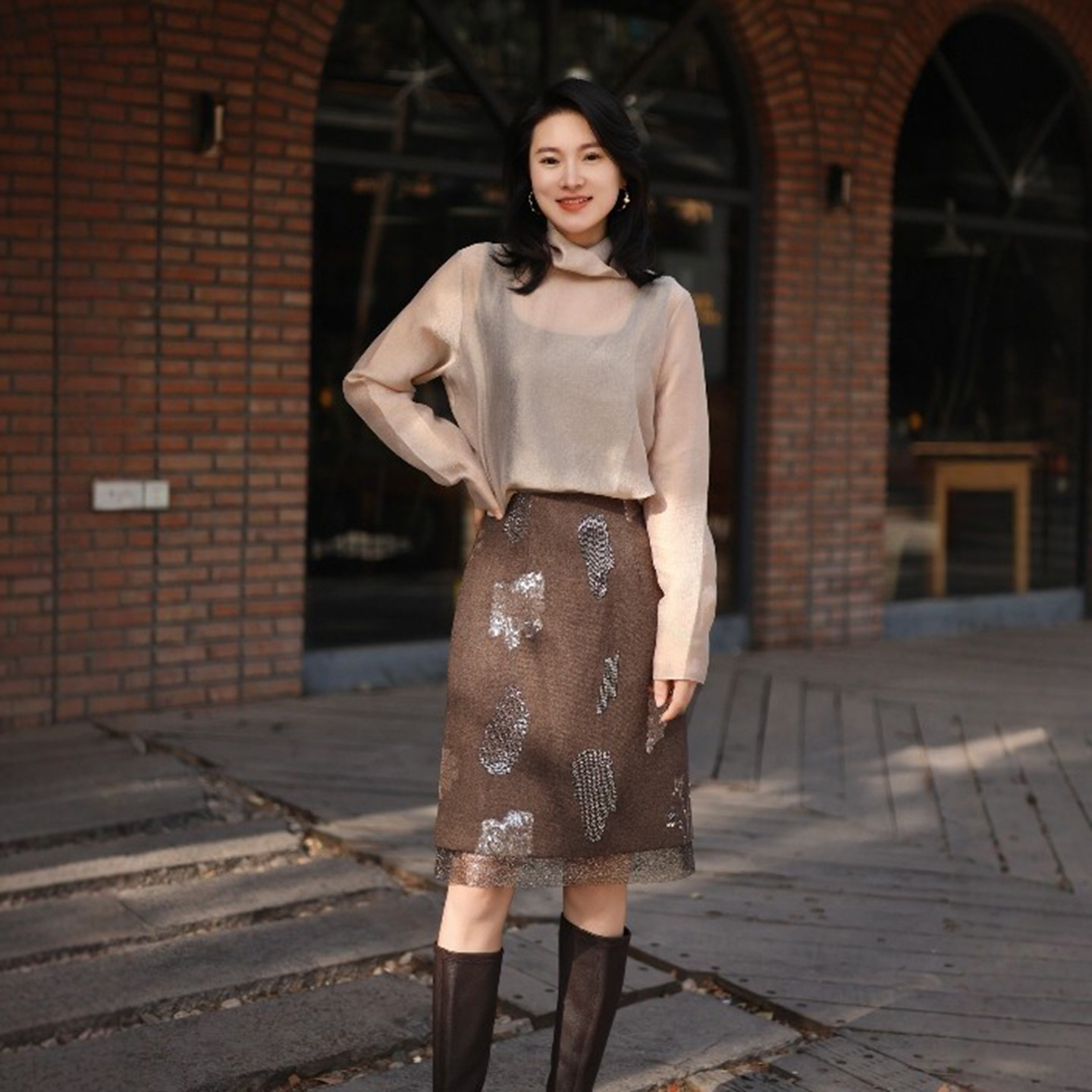 重工珠绣拼接网纱毛呢半身裙子女秋冬新款百搭气质千金风亮片中裙,女装/女士精品,半身裙,淘宝优惠券,粉丝福利购,淘宝优惠卷