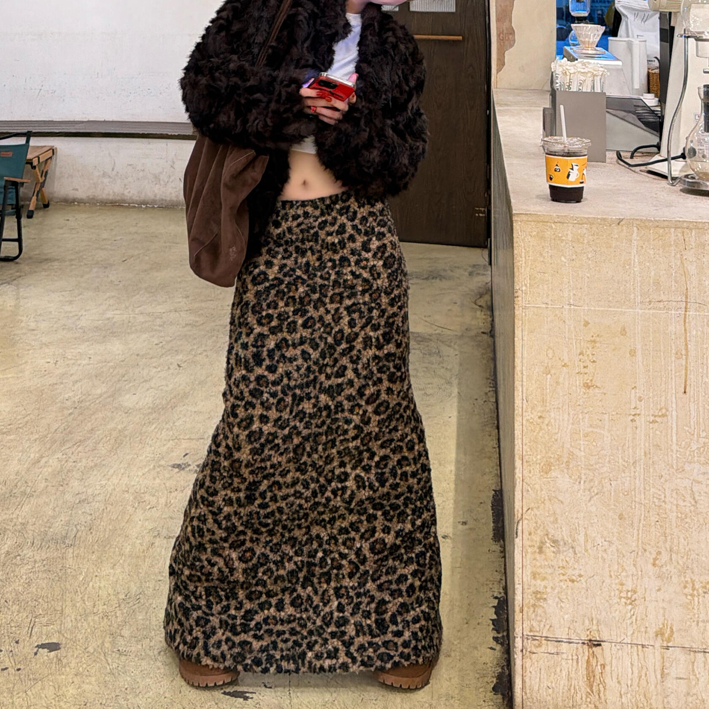 长裙直筒裙A字豹纹毛呢半身裙