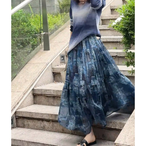 长裙蛋糕裙A字印花半身裙
