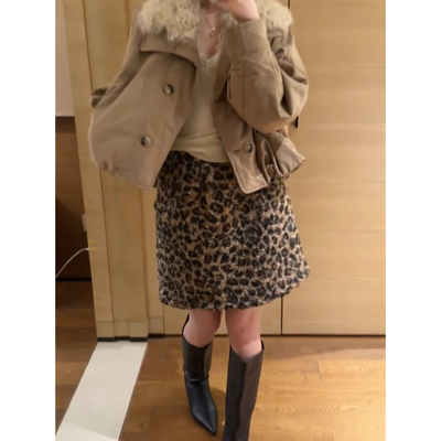中裙包臀裙A字豹纹半身裙