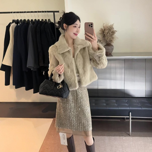 高端欧货2026年冬季新款时尚重工亮片拼接高级感加厚高腰半身裙女