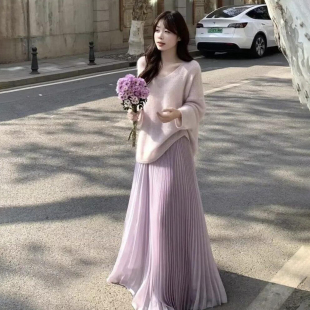 百褶裙a字半身裙女春季 高腰显瘦垂坠感大摆雪纺长裙伞裙 2026新款