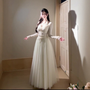 杏色纱裙2026春季新款长款网纱半身裙蓬蓬裙高腰显瘦遮跨长裙大摆