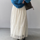 松紧腰长款 韩系蕾丝钩花加绒米白色半身裙女冬季 2025新款 a字裙子