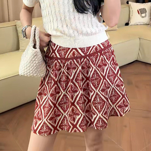复古设计感红色雪纺碎花半身裙女高腰休闲印花短裙子夏季 2025 新款