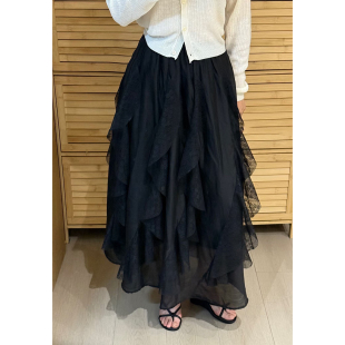 2026春新款 梨型身材不规则a字黑色花边半身裙女长裙 绝美超好看