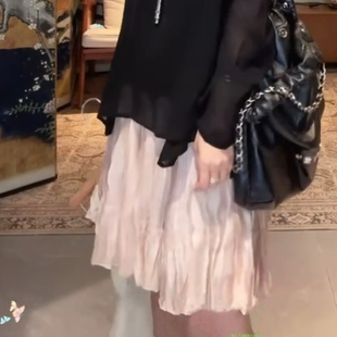 韩系温柔风粉色蛋糕半身裙女夏季新款高腰显瘦遮胯荷叶边a字短裙