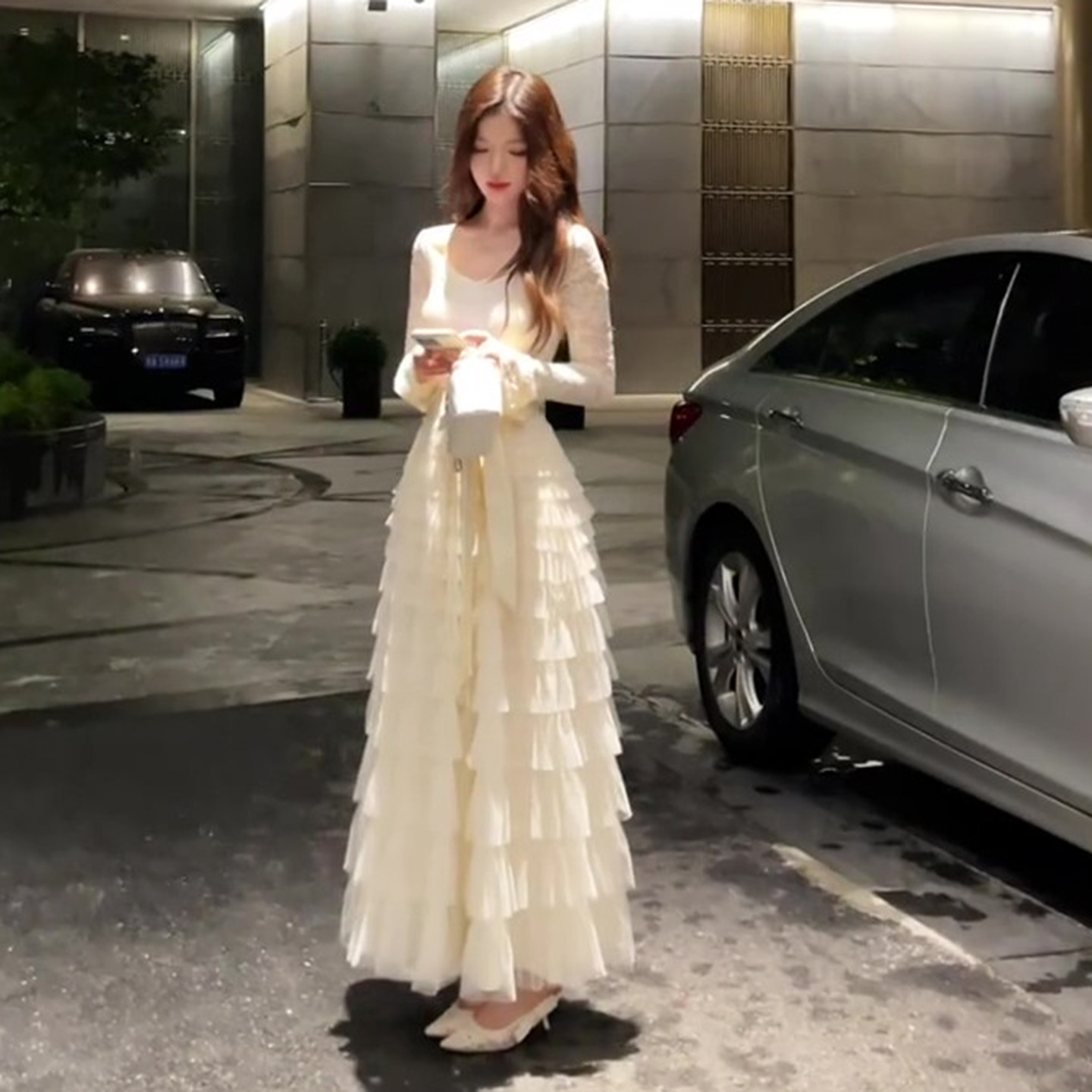 高端气质网纱半身裙女秋冬2025新款超仙a字长裙子显瘦层层蛋糕裙 - 实物图