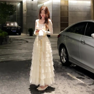 高端气质网纱半身裙女秋冬2025新款 超仙a字长裙子显瘦层层蛋糕裙