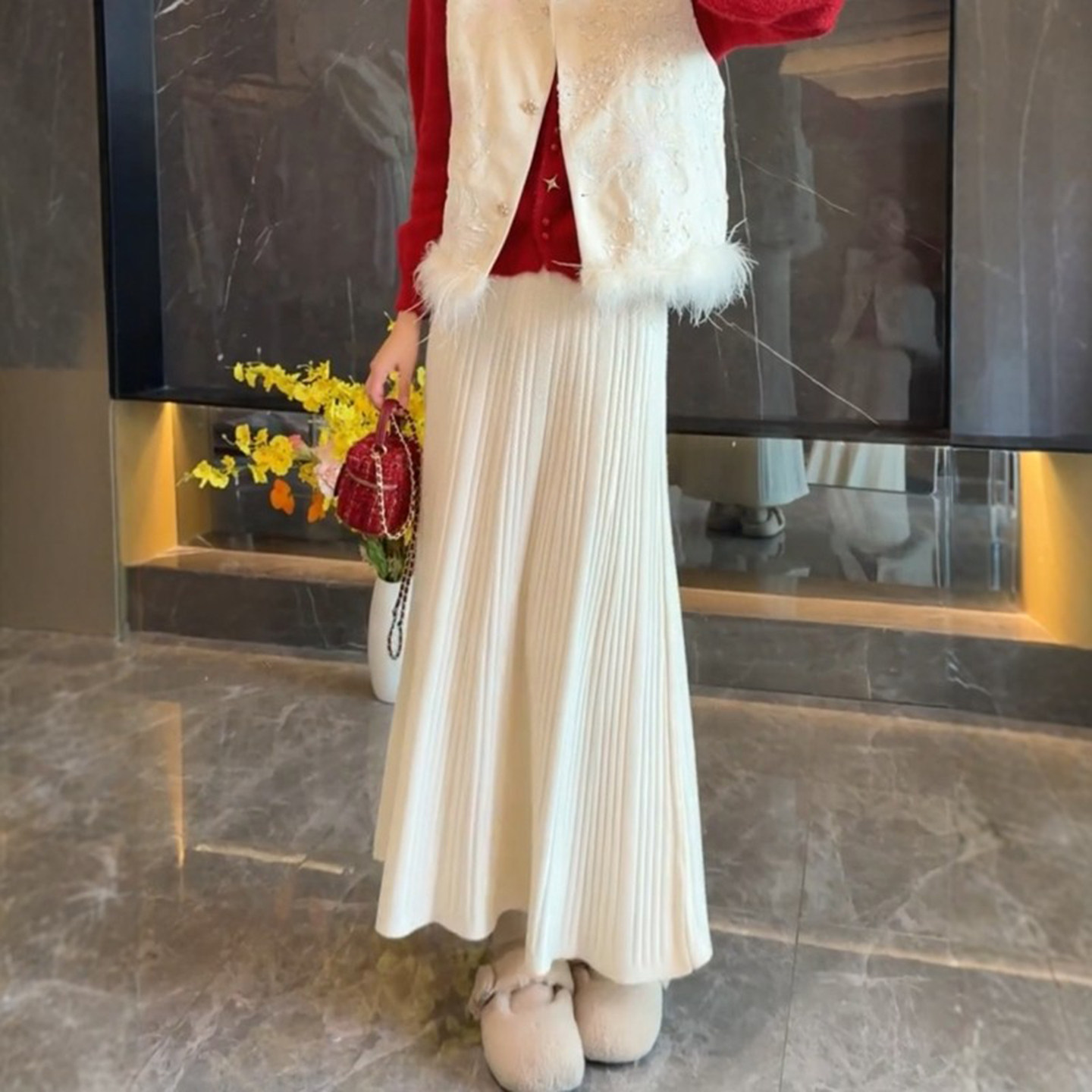 温柔慵懒风针织半身裙女冬裙2026新款高腰宽松A字大摆长款百褶裙,女装/女士精品,半身裙,淘宝优惠券,粉丝福利购,淘宝优惠卷