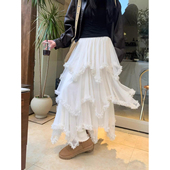 大码 不规则网纱半身裙女2026新款 春季 胖mm显瘦a字蛋糕裙大摆长裙