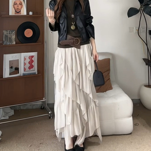 中长裙仙气袭人氛围感不规则多层荷叶边仙女裙半身纱裙2026春新款