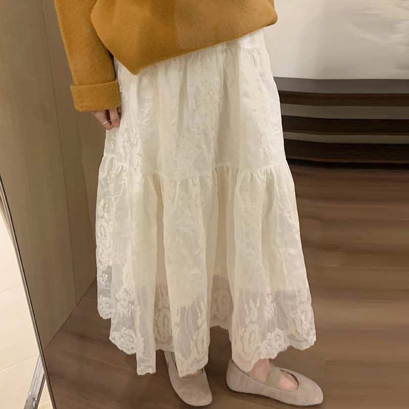 淑女风刺绣蕾丝半身裙女夏季新款休闲显瘦高腰温柔气质蛋糕裙伞裙