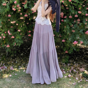 紫色宽松雪纺半身裙女2026夏季 高腰显瘦a字遮胯大摆百褶长裙 新款