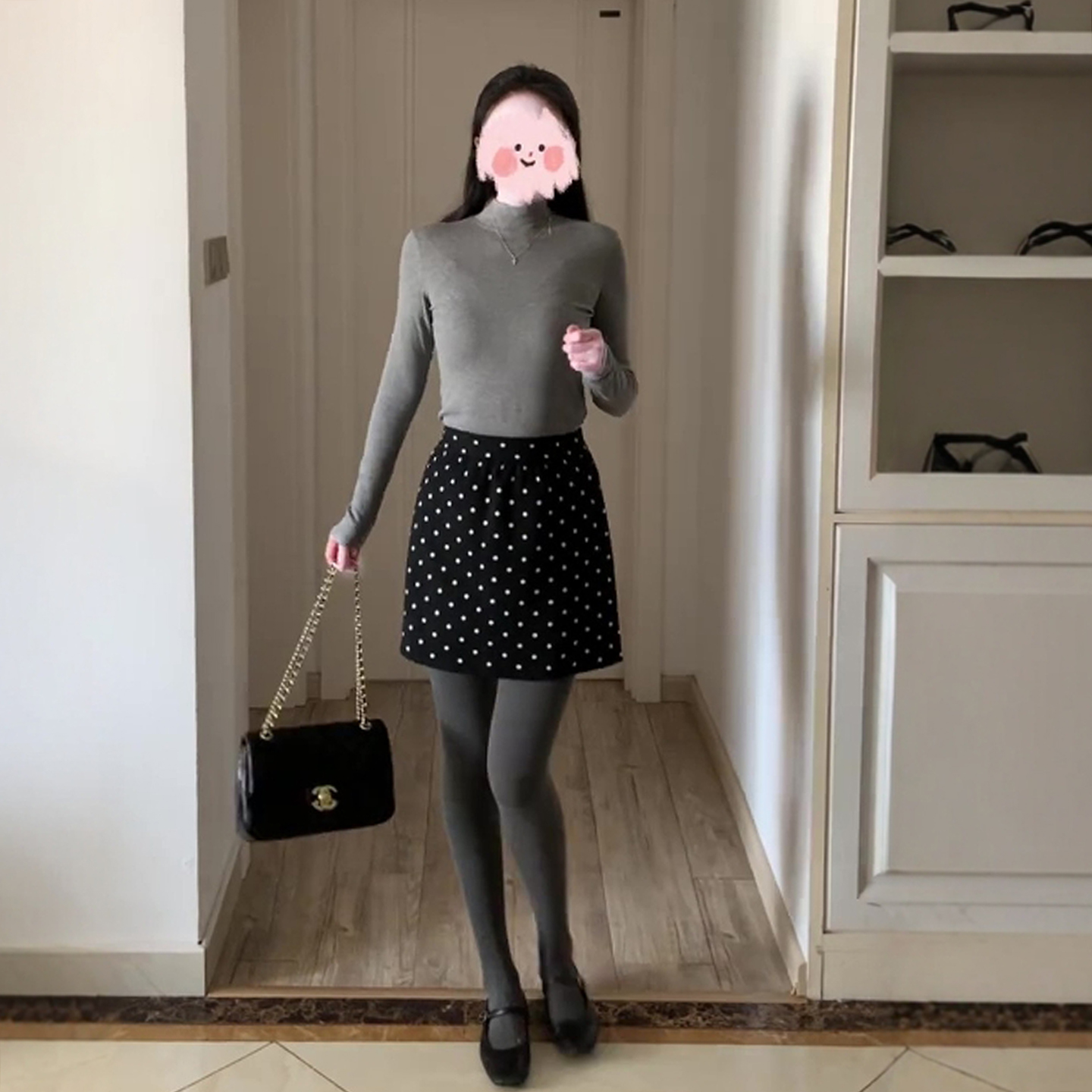 短裙包臀裙A字毛呢波点半身裙