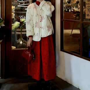 新中式红色提花半身裙子新年战袍复古显瘦伞裙高级感秋冬新款女装