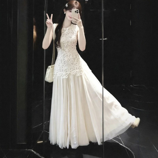 2026春季新款纱裙白色网纱半身裙女垂坠感a字高腰长裙大摆蓬蓬裙