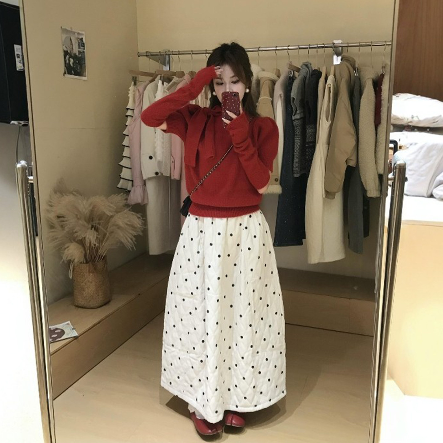 韩系复古波点夹棉加厚松紧腰半身裙女2025高级感百搭洋气保暖裙子,女装/女士精品,半身裙,淘宝优惠券,粉丝福利购,淘宝优惠卷