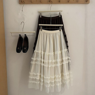 温柔仙仙感～层次网纱木耳边拼接半身裙女新款超仙减龄气质蛋糕裙