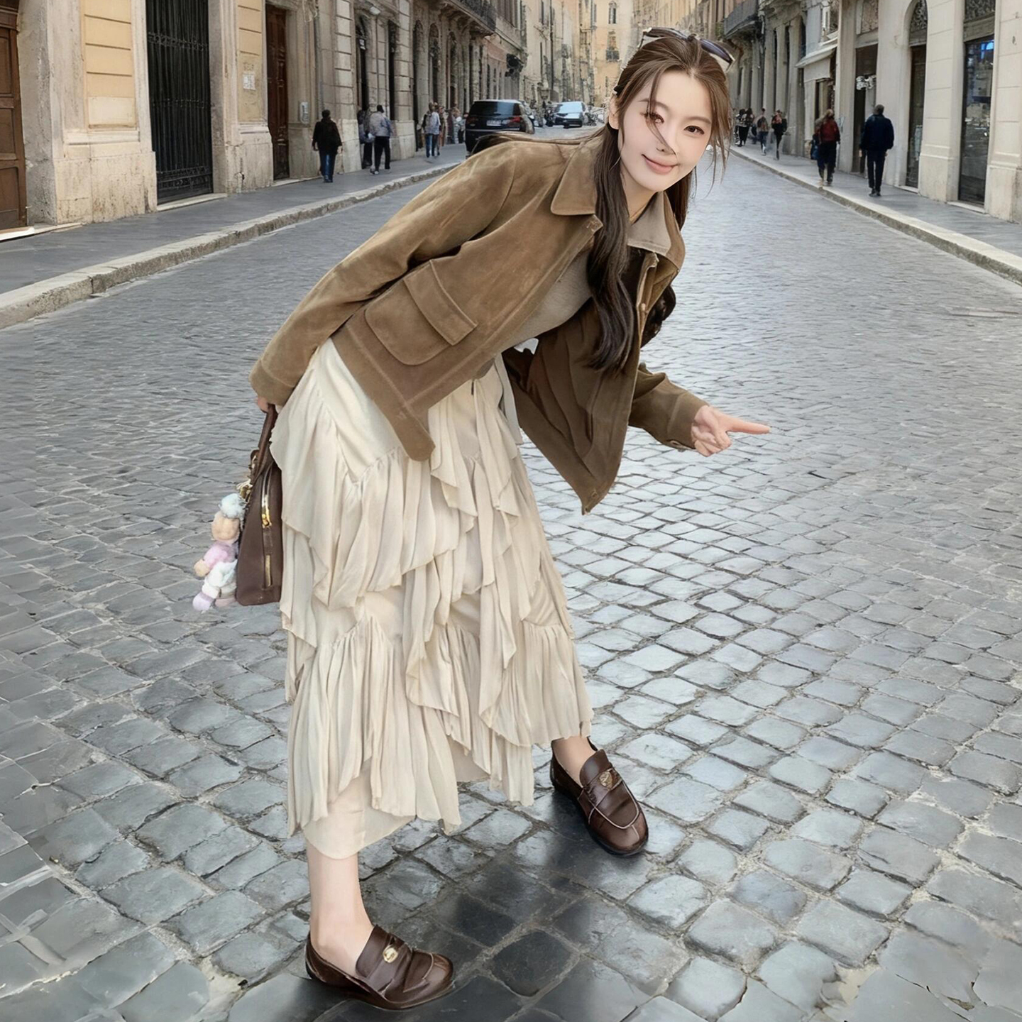 长裙不规则A字荷叶边半身裙