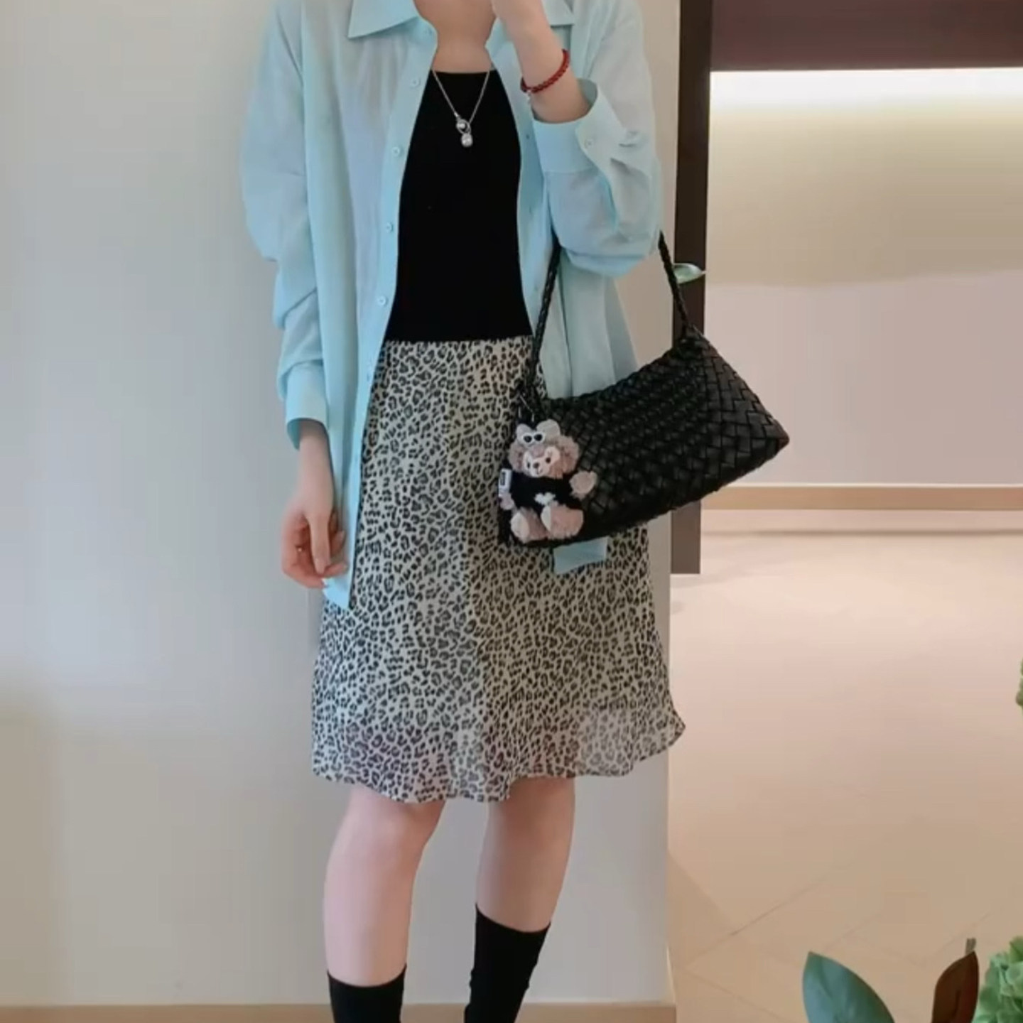 夏季新款韩国东大门气质豹纹印花高腰雪纺半身裙女豹纹裙显瘦短裙