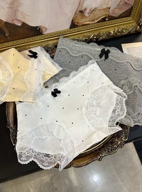 奶油波点法式复古纯棉内裤女低腰蕾丝边纯棉裆部学生三角裤新款