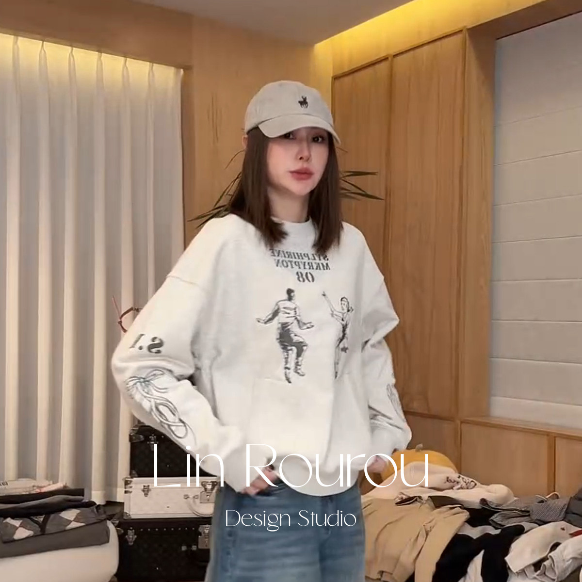 林肉肉【双人共舞卫衣】灰色印花圆领女秋装美式大版宽松内搭上衣,女装/女士精品,卫衣/绒衫,淘宝优惠券,粉丝福利购,淘宝优惠卷