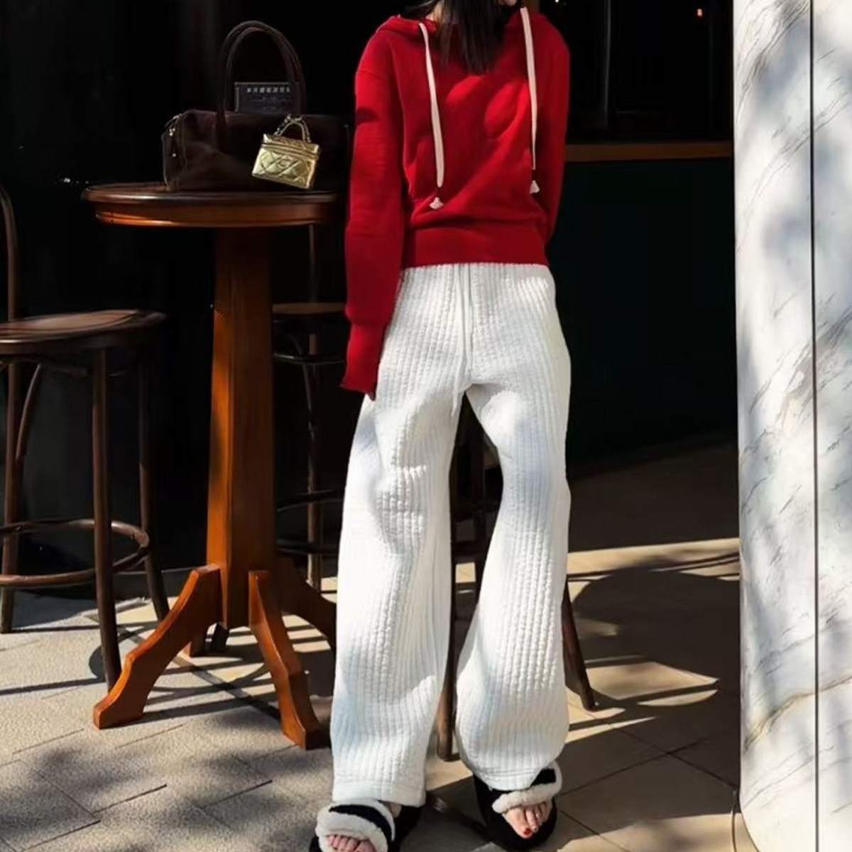 林肉肉【云织休闲长裤】竖条纹夹棉直筒休闲裤女春秋26年新款裤子,女装/女士精品,休闲裤,淘宝优惠券,粉丝福利购,淘宝优惠卷