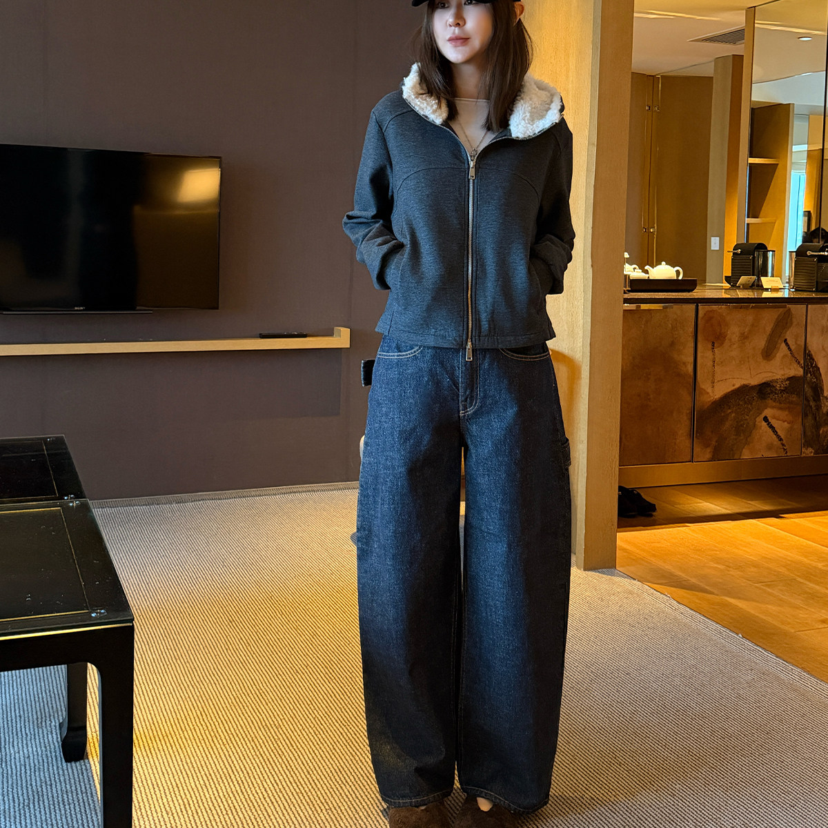 林肉肉【纯色牛仔裤】美式做旧纯棉阔腿弯刀裤女款秋冬季新款裤子,女装/女士精品,牛仔裤,淘宝优惠券,粉丝福利购,淘宝优惠卷