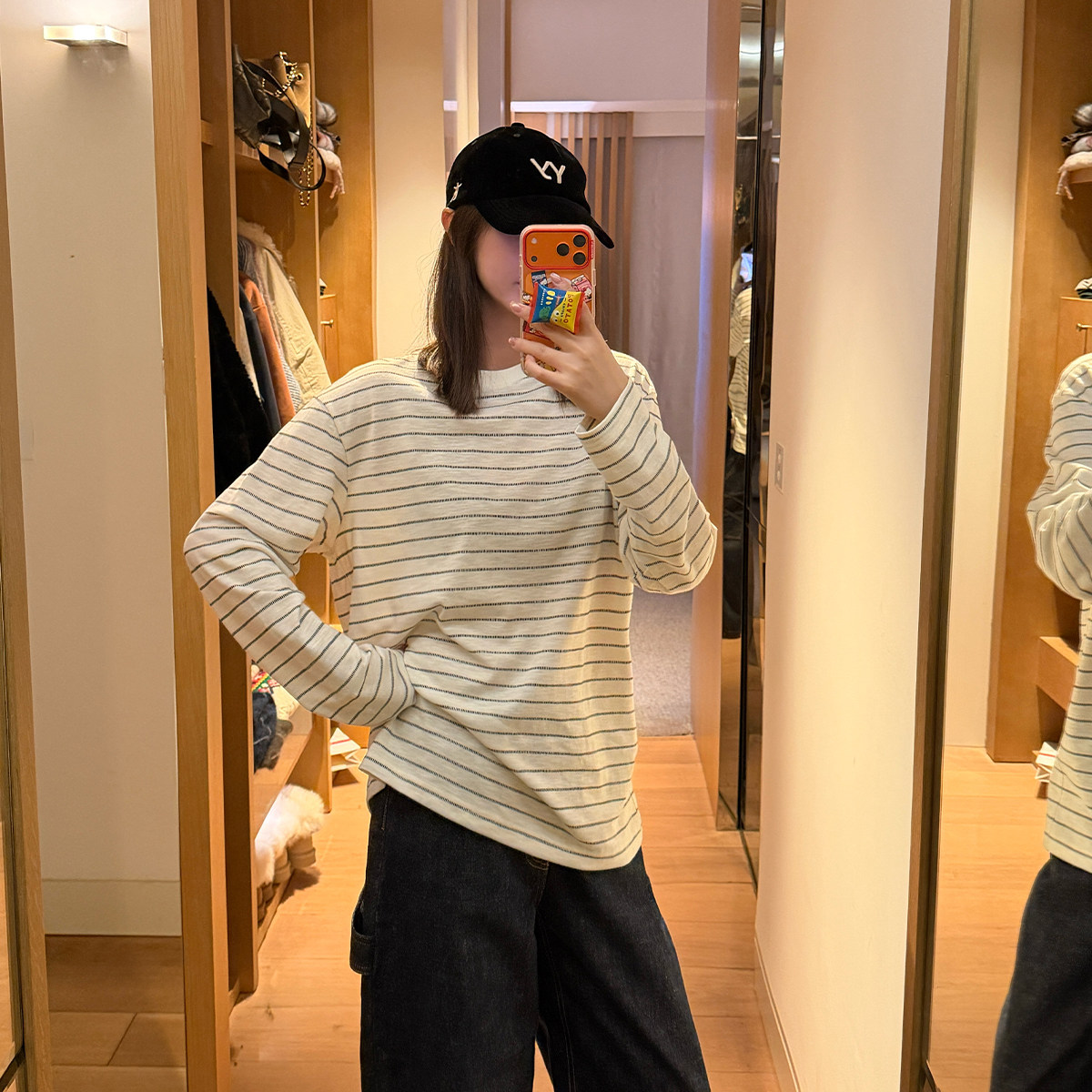 林肉肉【条纹休闲长袖】撞色圆领套头内搭打底衫T恤上衣女秋冬季,女装/女士精品,毛针织衫,淘宝优惠券,粉丝福利购,淘宝优惠卷