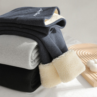 东北特厚保暖棉裤 加绒加厚高腰绣字加大码 女外穿冬季 羊羔绒打底裤