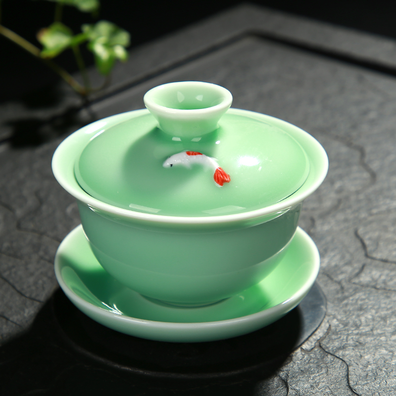 青瓷茶具单品茶具套装盖碗茶壶茶海茶漏杯子烟灰缸六君子配件