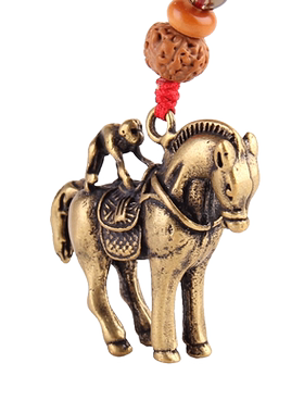 复古铜马上猴钥匙扣挂件