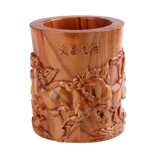 桃木笔筒摆件文昌笔筒马到成功梅兰竹菊大展宏图节节高
