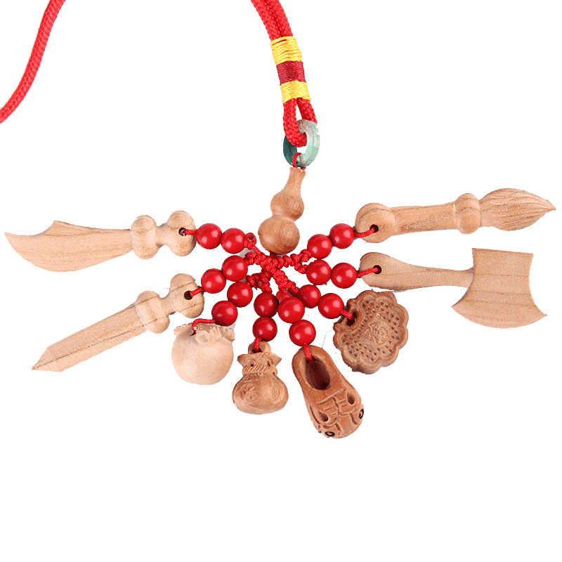 儿童婴儿宝宝桃木剑红绳挂件桃木原木刀斧子葫芦猪惊骨狗牙正宗