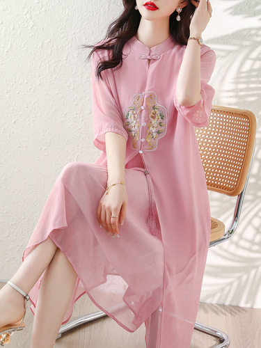 民族风真丝雪纺旗袍优雅