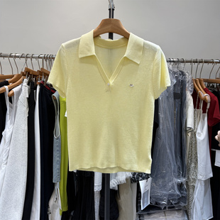 冰丝针织衫 拼色边POLO翻领短袖 上衣女 春夏韩版 NICE奈斯88030正品