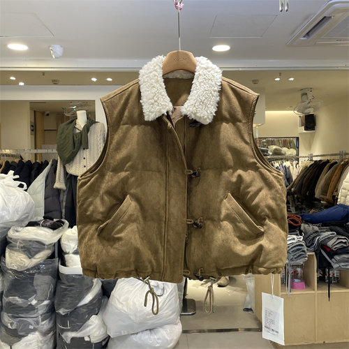 BU&FAN布凡11083冬新款韩版羊羔毛翻领90白鸭绒羽绒服马甲外套女