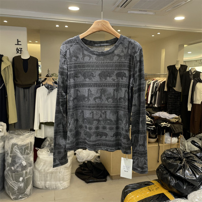 Hanyi3176正版2025秋季韩版宽松圆领打底衫女时尚印花长袖T恤上衣