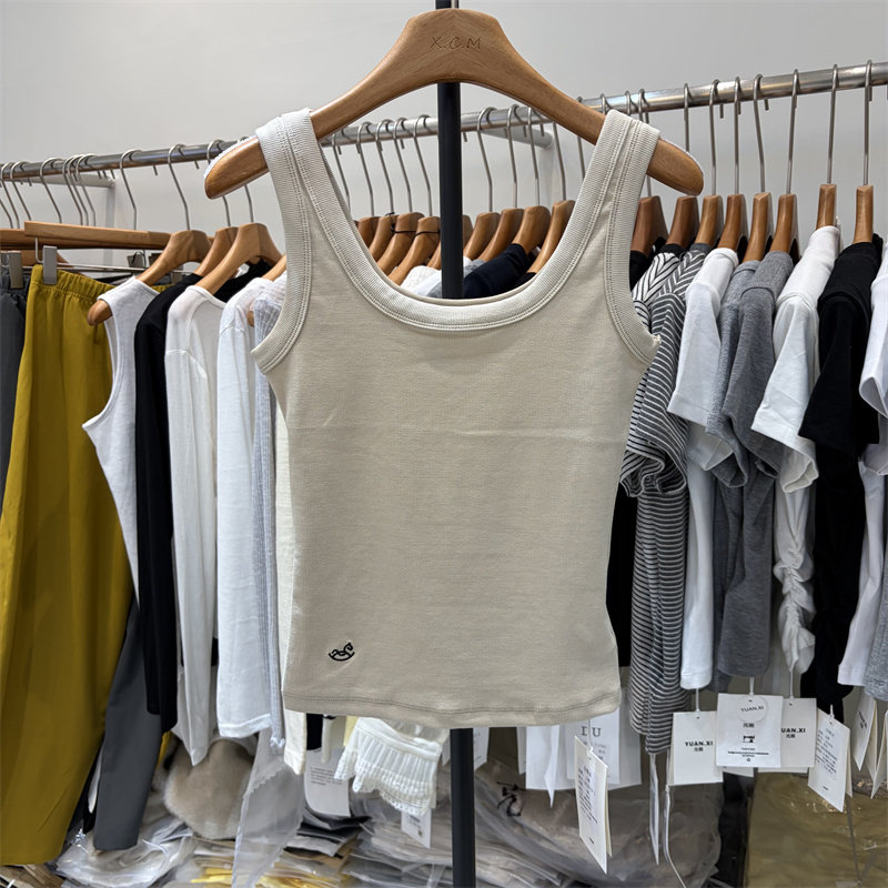 元熙263019-1正品春夏韩系简约百搭U领螺纹背心女修身打底上衣女