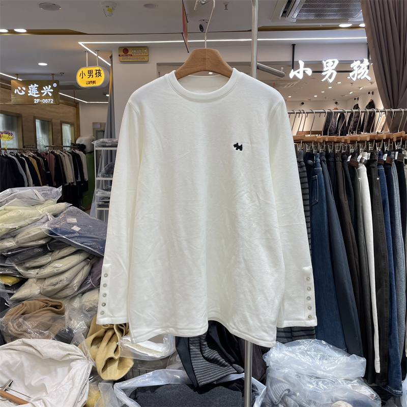 YZOY53286正版冬季韩版宽松圆领刺绣卡通加绒长袖T恤打底衫上衣女