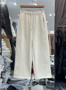 欧洲站2025冬季韩系松紧腰抽绳宽松显瘦加绒加厚休闲卫裤女25103