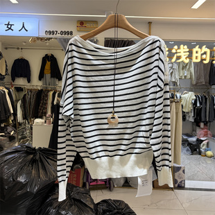 气质一字领露肩冰丝针织衫 韩系宽松时尚 上衣女 春季 NICE88003正版