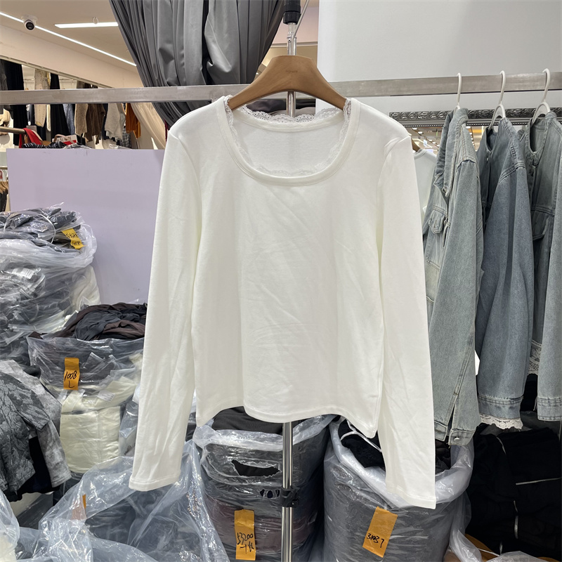 YZOY53265正版秋冬韩系蕾丝花边方领显瘦百搭加绒T恤打底衫上衣女