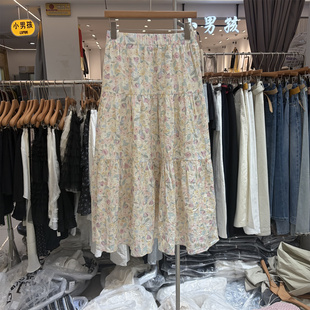 欧洲站2026夏季 半身裙2050 韩系松紧腰百搭碎花裙女a字显瘦中长款