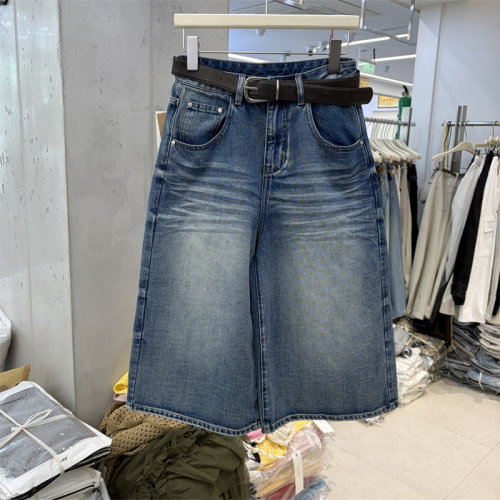 T-PLATFORM68032正品春季韩系水洗做旧宽松显瘦七分阔腿牛仔裤女