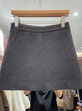 8090服饰24930冬季韩版高腰侧拉链纽扣设计防走光A字毛呢半身裙女