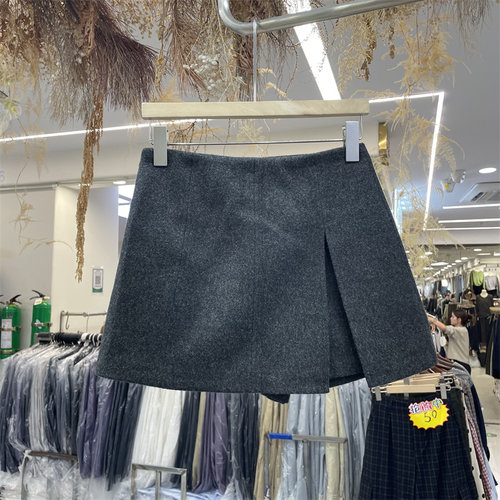 8090服饰B25728-1冬季韩版高腰显瘦加厚羊毛呢料半身裙A字短裙裤