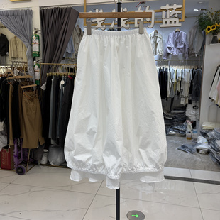 韩系松紧高腰半身裙女设计感拼接中长款 A字裙 春季 土布鱼7757正品