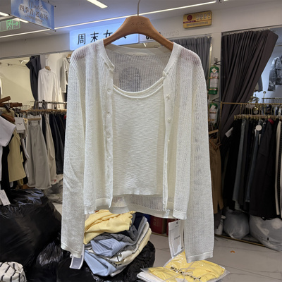 CRAYON蜡笔6929正品春季韩版吊带背心镂空冰丝针织衫两件套上衣女